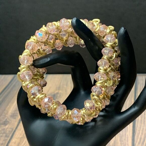 Glass Bead and Matte Gold Expandable Bracelet - Picture 2 of 2